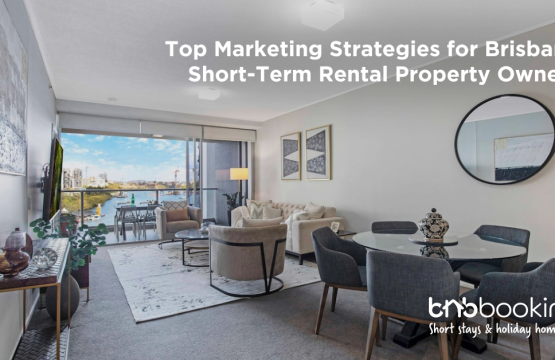 Modern Brisbane short-term rental apartment with city skyline view, styled interior and natural light, representing Airbnb hosting and property marketing strategies